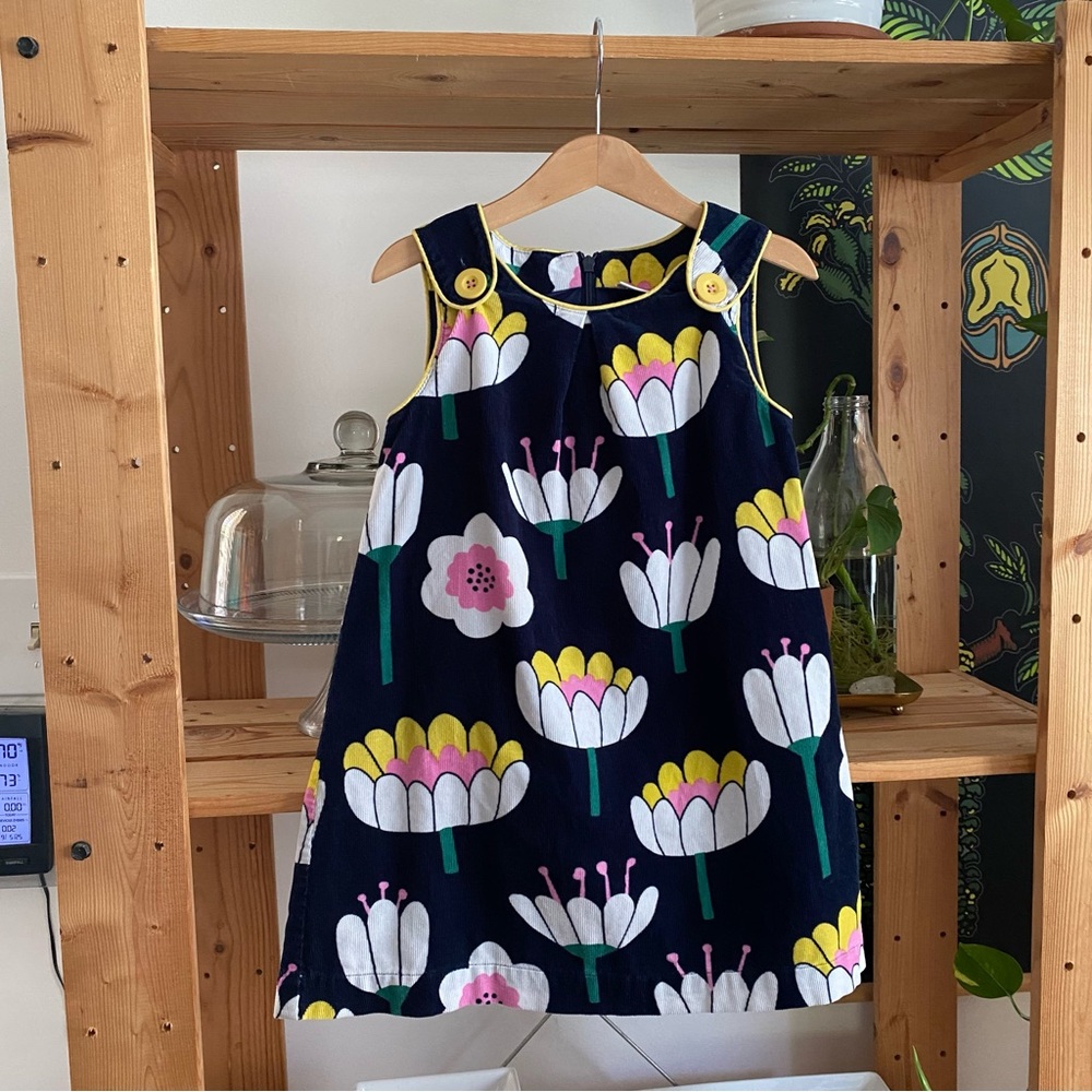 Mini Boden Navy Blue Floral Corduroy Pinafore Dress 4t - Picture 2 of 12